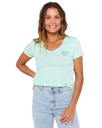 Heart V Neck T-Shirt in Light Aqua