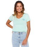 Heart V Neck T-Shirt in Light Aqua