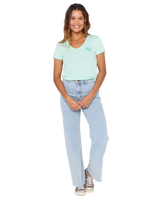 Heart V Neck T-Shirt in Light Aqua