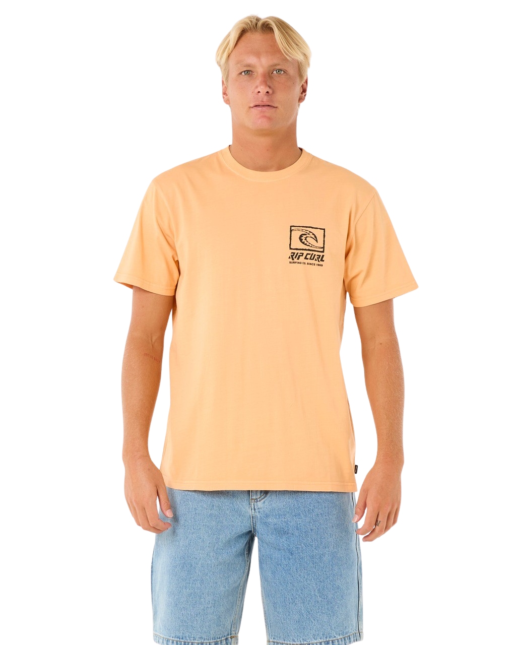 The Rip Curl Mens Raw Energy Trad T-Shirt in Mandarin Zest
