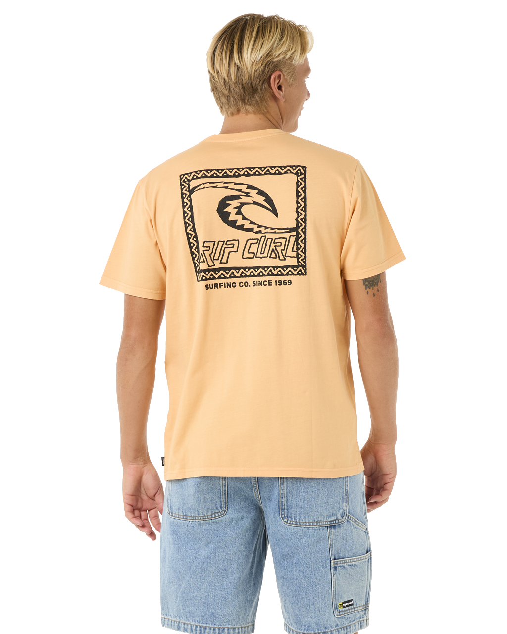 The Rip Curl Mens Raw Energy Trad T-Shirt in Mandarin Zest