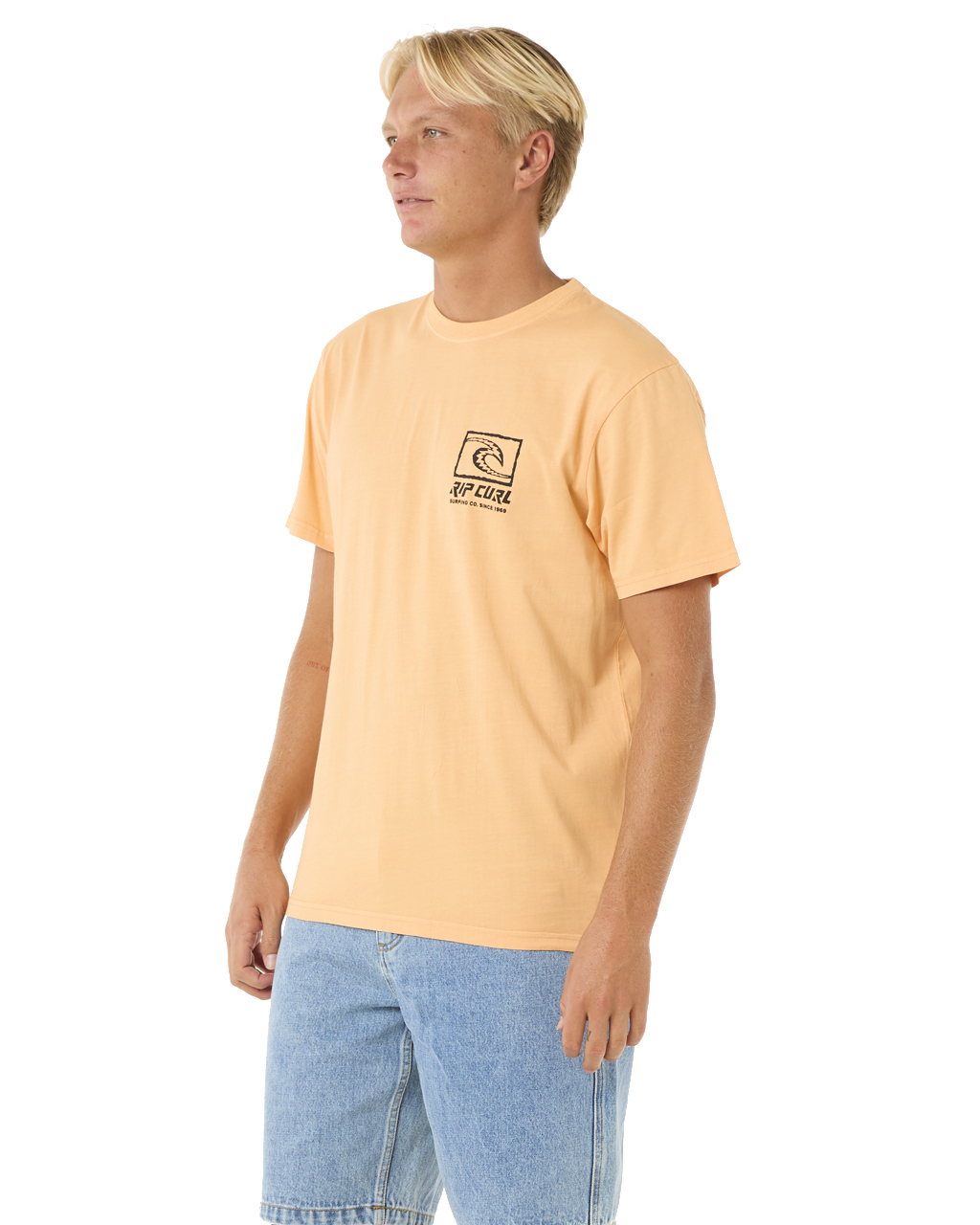 The Rip Curl Mens Raw Energy Trad T-Shirt in Mandarin Zest