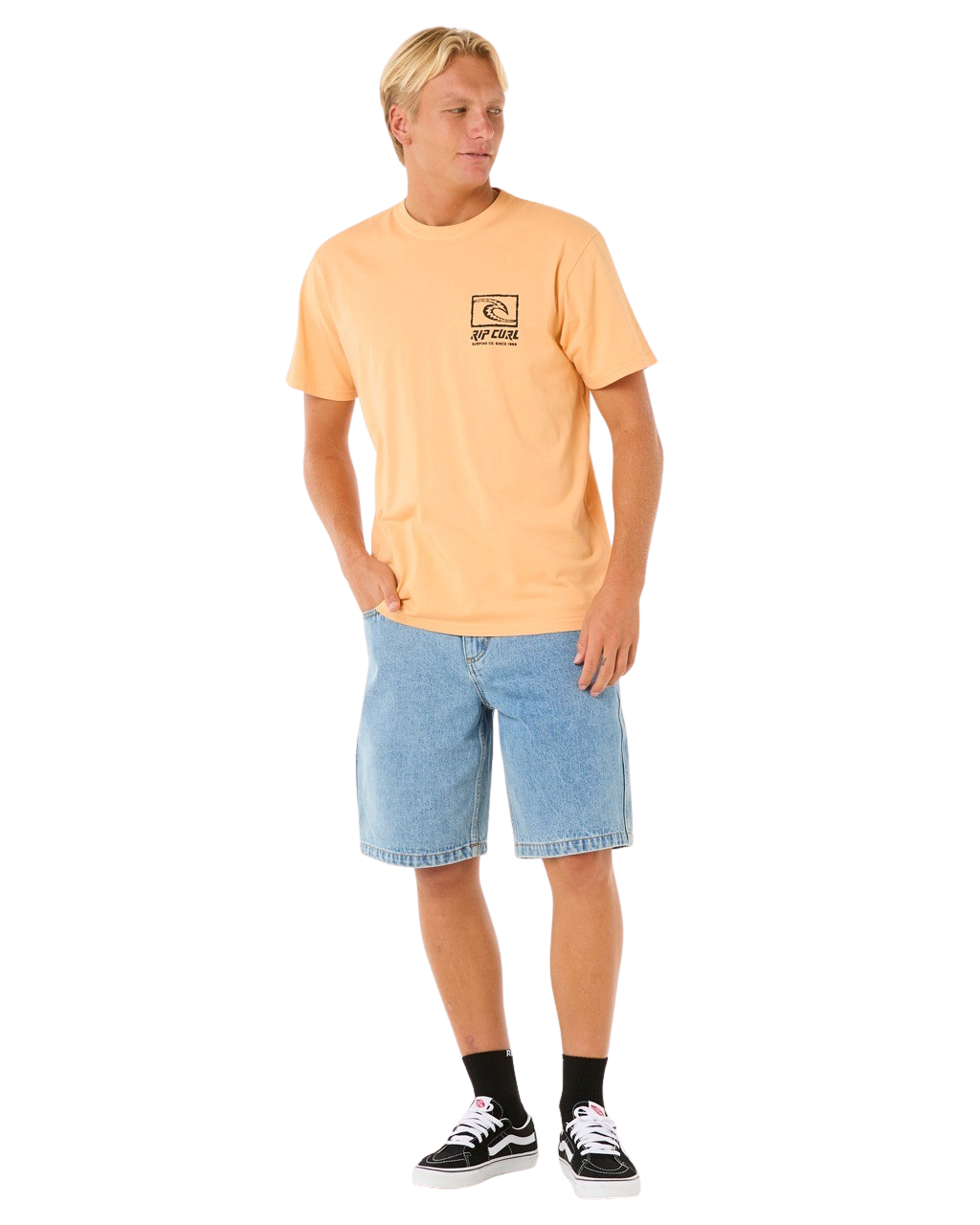 The Rip Curl Mens Raw Energy Trad T-Shirt in Mandarin Zest