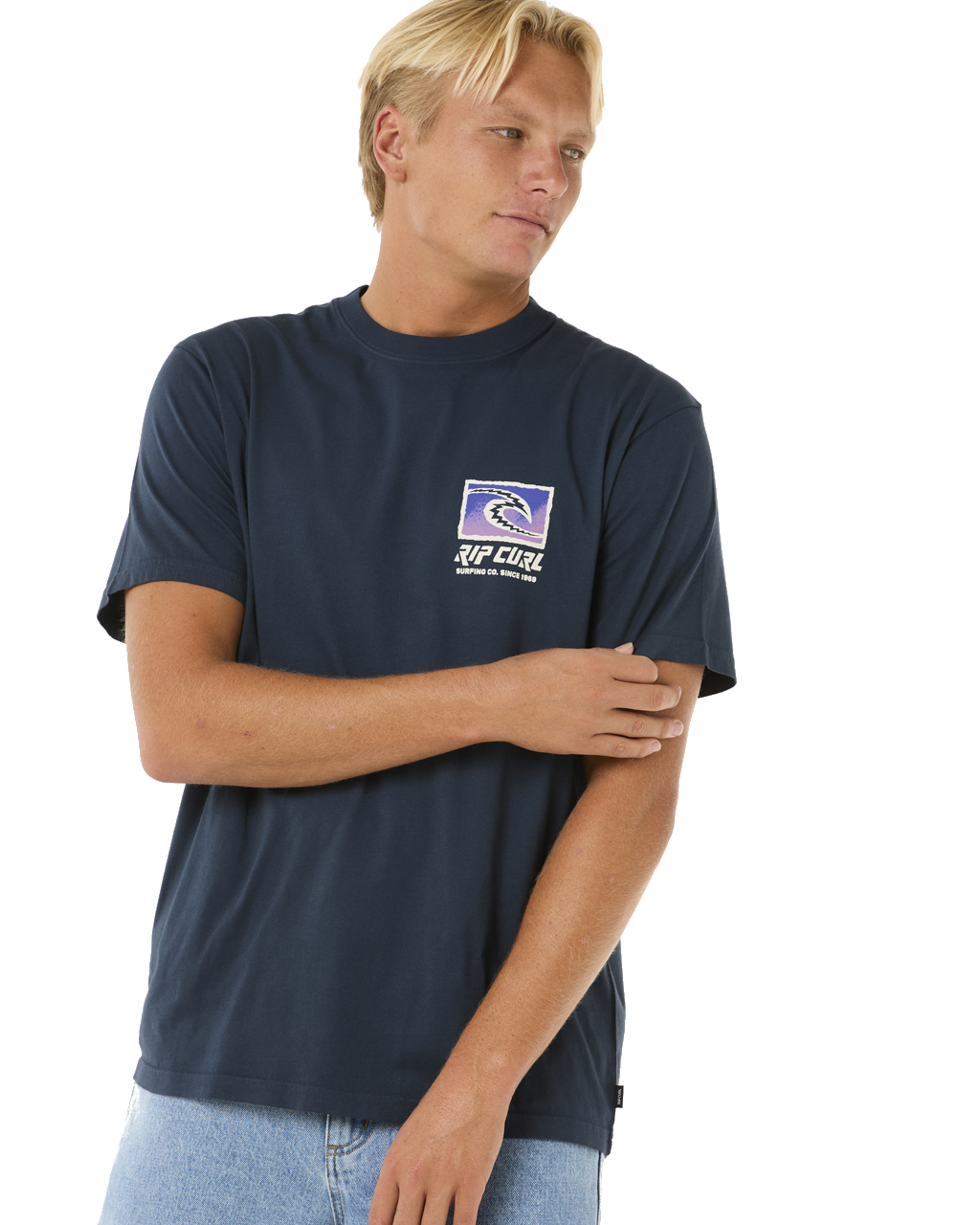 The Rip Curl Mens Raw Energy Trad T-Shirt in Dark Navy