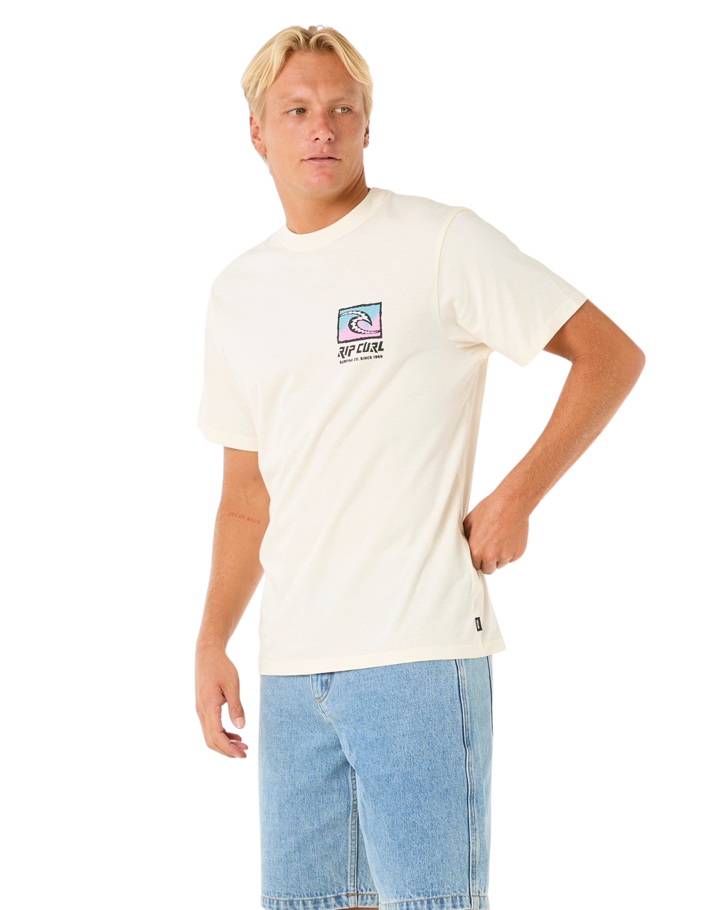 The Rip Curl Mens Raw Energy Trad T-Shirt in Bone