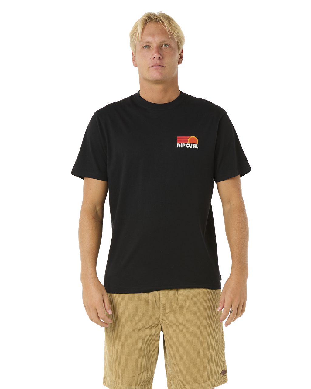 The Rip Curl Mens Surf Revival Stacked T-Shirt in Black