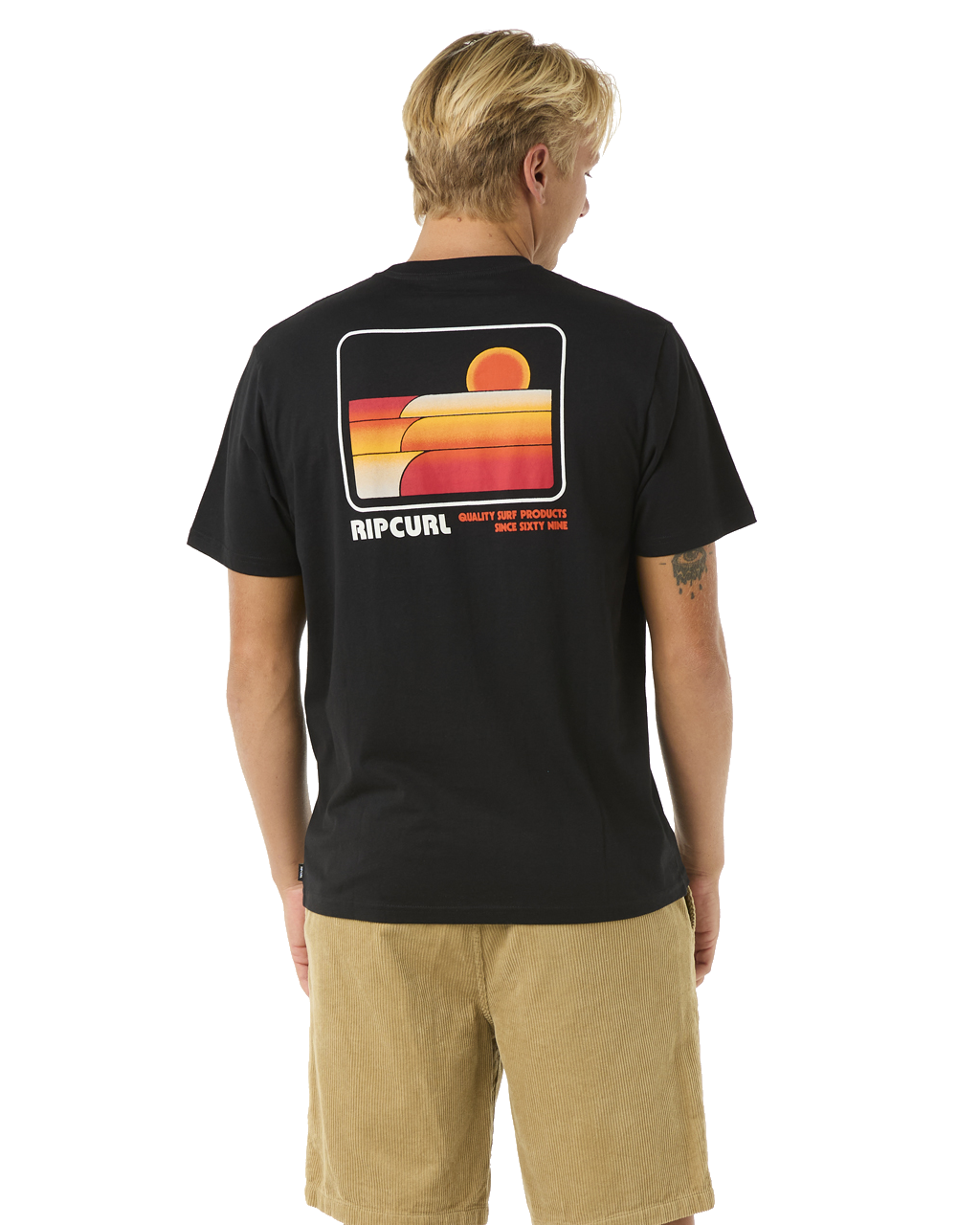 The Rip Curl Mens Surf Revival Stacked T-Shirt in Black