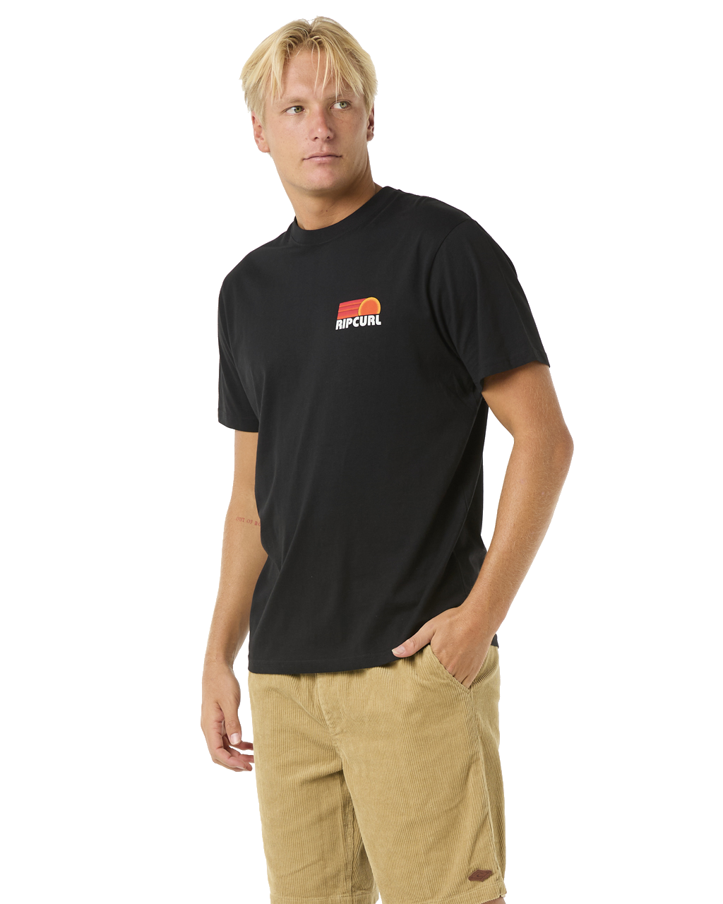 The Rip Curl Mens Surf Revival Stacked T-Shirt in Black