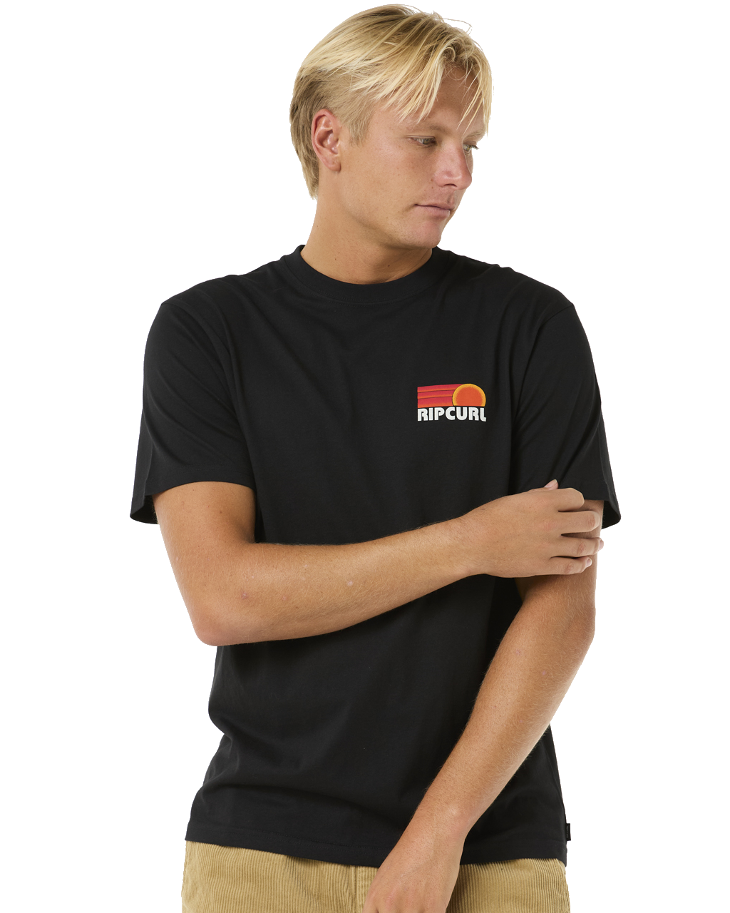 The Rip Curl Mens Surf Revival Stacked T-Shirt in Black