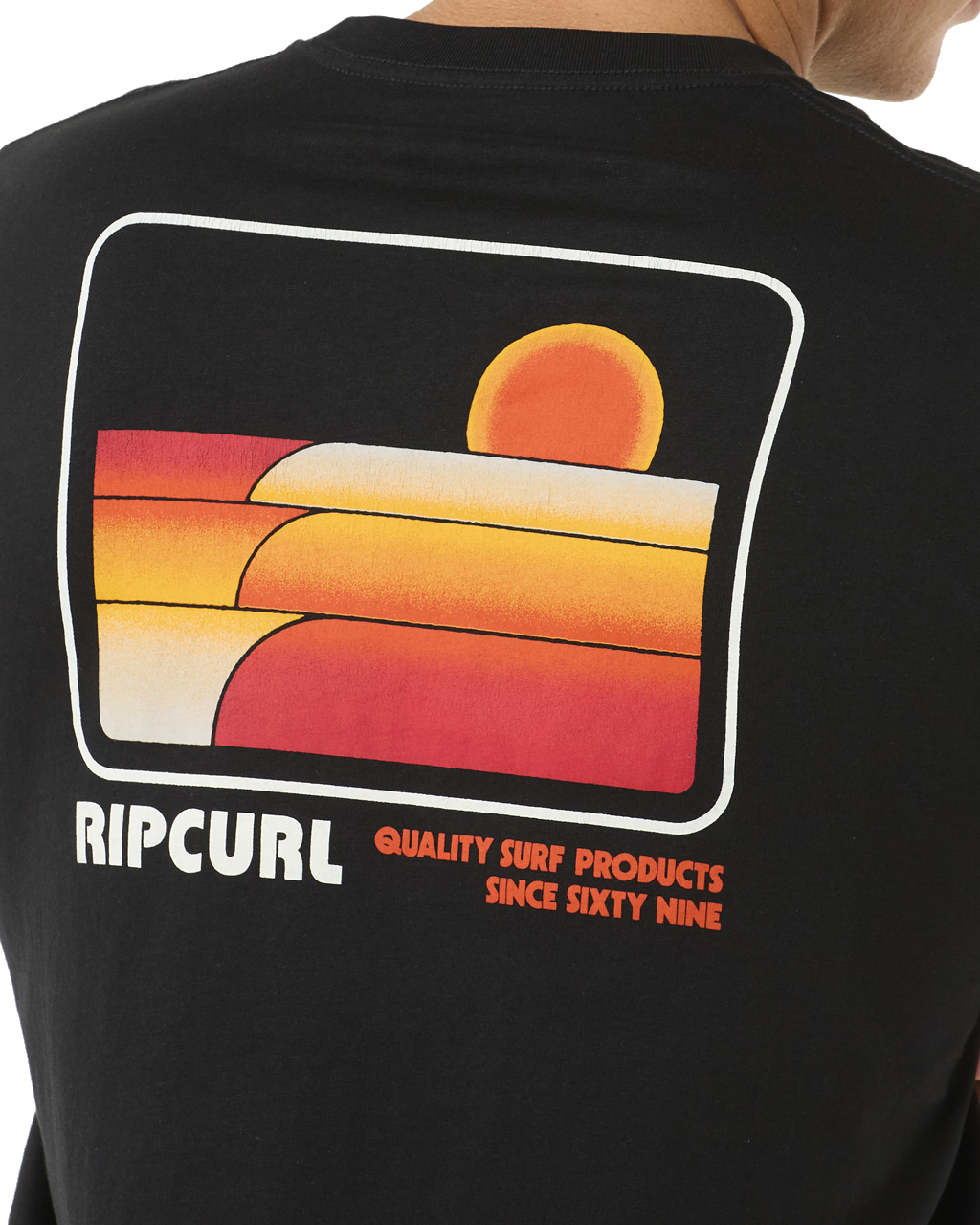 The Rip Curl Mens Surf Revival Stacked T-Shirt in Black