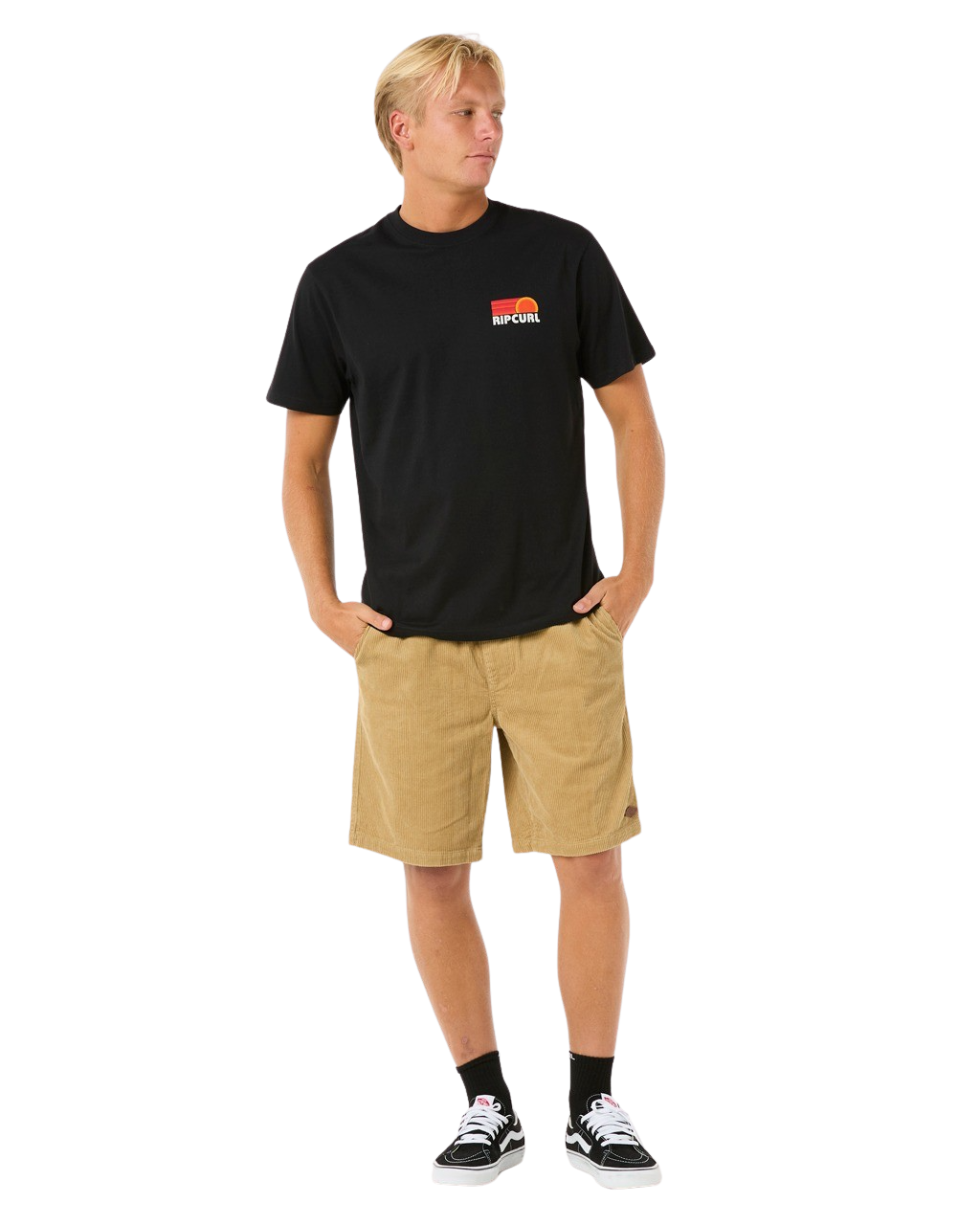The Rip Curl Mens Surf Revival Stacked T-Shirt in Black