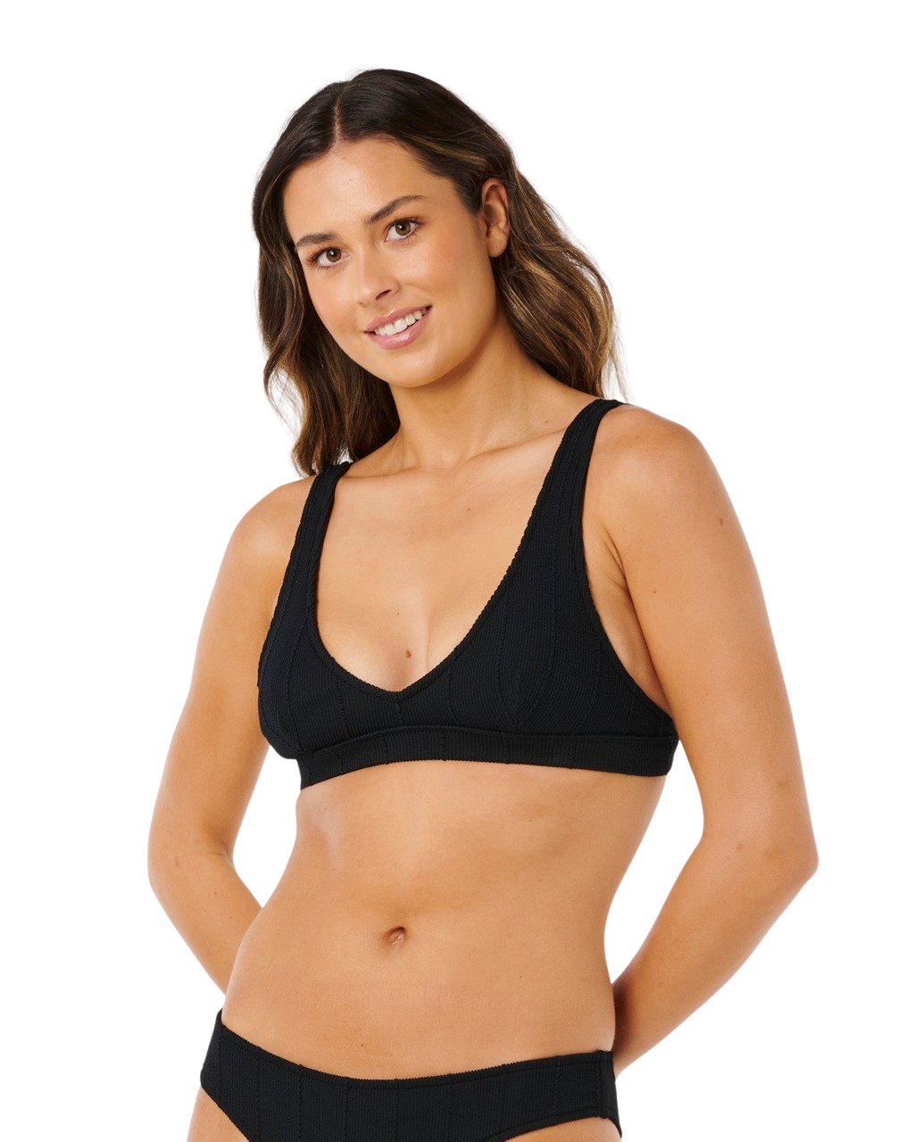 Vibe Surf V Neck Bikini Top in Black