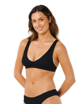 Vibe Surf V Neck Bikini Top in Black