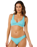 Vibe Surf V Neck Bikini Top in Sea Blue