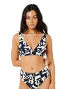 Topanga Geo Deep V Bikini Top in Black