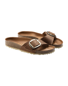 The Birkenstock Womens Madrid Big Buckle Sandals in Cognac