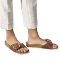 The Birkenstock Womens Madrid Big Buckle Sandals in Cognac