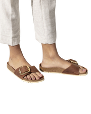 The Birkenstock Womens Madrid Big Buckle Sandals in Cognac