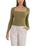 Andie Long Sleeve Knit Top in Olive