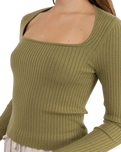 Andie Long Sleeve Knit Top in Olive