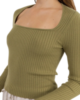 Andie Long Sleeve Knit Top in Olive