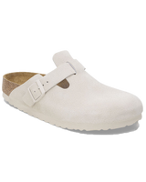 The Birkenstock Womens Boston Suede Leather Sandals in Antique White