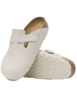 The Birkenstock Womens Boston Suede Leather Sandals in Antique White