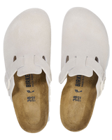 The Birkenstock Womens Boston Suede Leather Sandals in Antique White