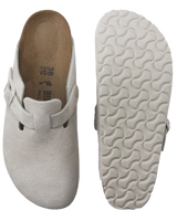 The Birkenstock Womens Boston Suede Leather Sandals in Antique White