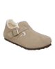 The Birkenstock Womens London Shearling Suede Leather Shoes in Taupe