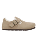 The Birkenstock Womens London Shearling Suede Leather Shoes in Taupe