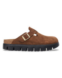 The Birkenstock Womens Papillio Boston Chunky Suede Leather Sandals in Dark Tea & Black