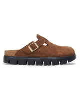 The Birkenstock Womens Papillio Boston Chunky Suede Leather Sandals in Dark Tea & Black