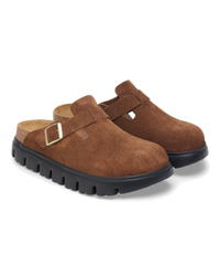 The Birkenstock Womens Papillio Boston Chunky Suede Leather Sandals in Dark Tea & Black