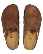 The Birkenstock Womens Papillio Boston Chunky Suede Leather Sandals in Dark Tea & Black