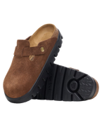 The Birkenstock Womens Papillio Boston Chunky Suede Leather Sandals in Dark Tea & Black