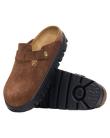 The Birkenstock Womens Papillio Boston Chunky Suede Leather Sandals in Dark Tea & Black