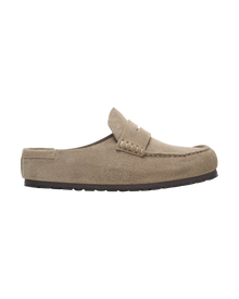 The Birkenstock Mens Naples Wrapped Suede Leather Shoes in Taupe