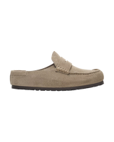 The Birkenstock Mens Naples Wrapped Suede Leather Shoes in Taupe