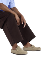 The Birkenstock Mens Naples Wrapped Suede Leather Shoes in Taupe