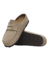 The Birkenstock Mens Naples Wrapped Suede Leather Shoes in Taupe