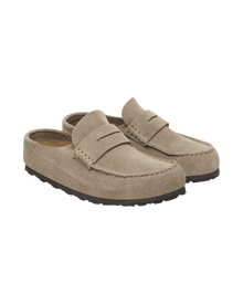The Birkenstock Mens Naples Wrapped Suede Leather Shoes in Taupe