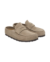 The Birkenstock Mens Naples Wrapped Suede Leather Shoes in Taupe