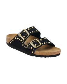 The Birkenstock Womens Arizona Rivets Suede Leather Sandals in Black