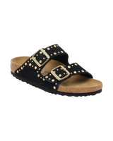 The Birkenstock Womens Arizona Rivets Suede Leather Sandals in Black
