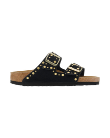 The Birkenstock Womens Arizona Rivets Suede Leather Sandals in Black