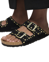 The Birkenstock Womens Arizona Rivets Suede Leather Sandals in Black