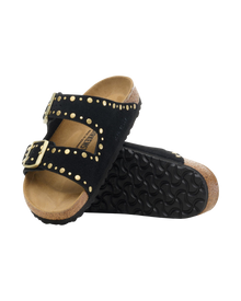 The Birkenstock Womens Arizona Rivets Suede Leather Sandals in Black