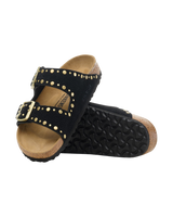 The Birkenstock Womens Arizona Rivets Suede Leather Sandals in Black
