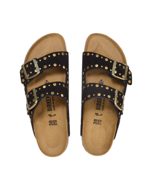 The Birkenstock Womens Arizona Rivets Suede Leather Sandals in Black